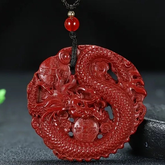 Year of the Dragon Cinnabar necklace - Picture 2 of 8